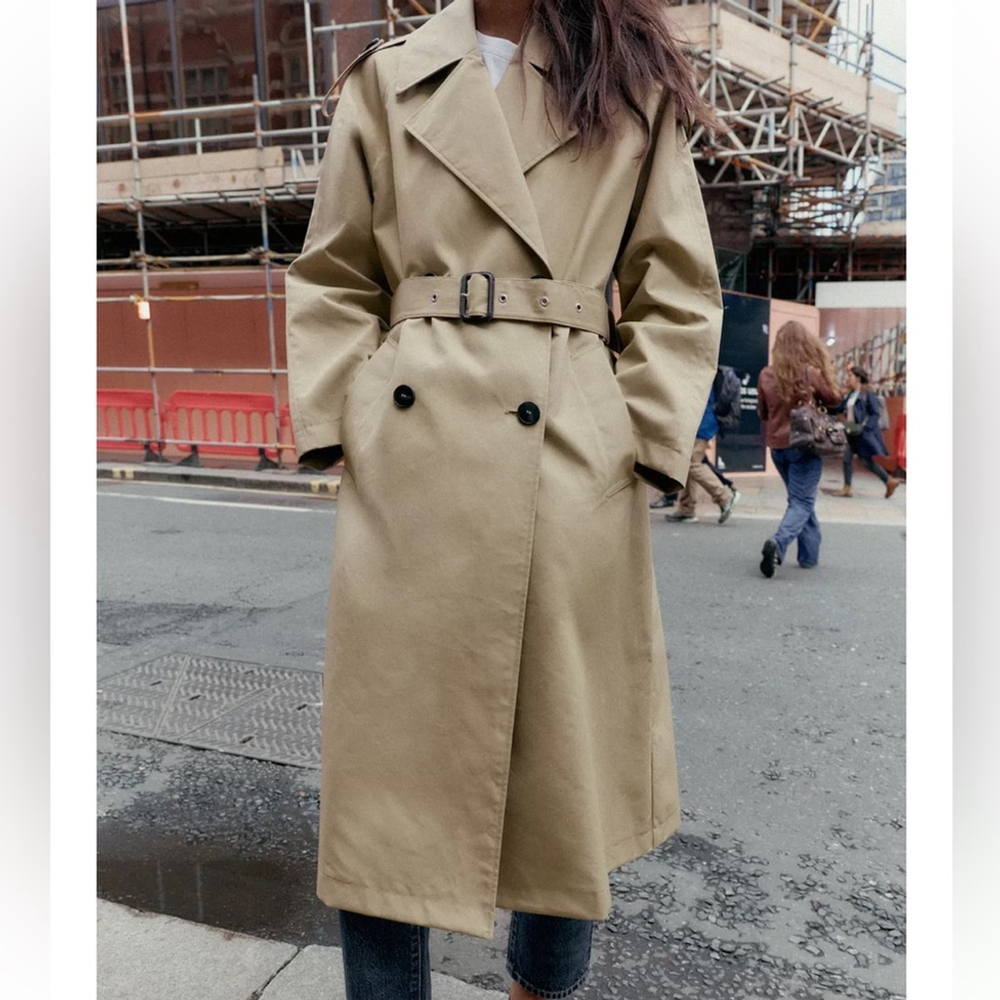 Zara Belted Topcoat | Tan Trench Coat | Size XL NWT Brown Beige - Picture 3 of 7